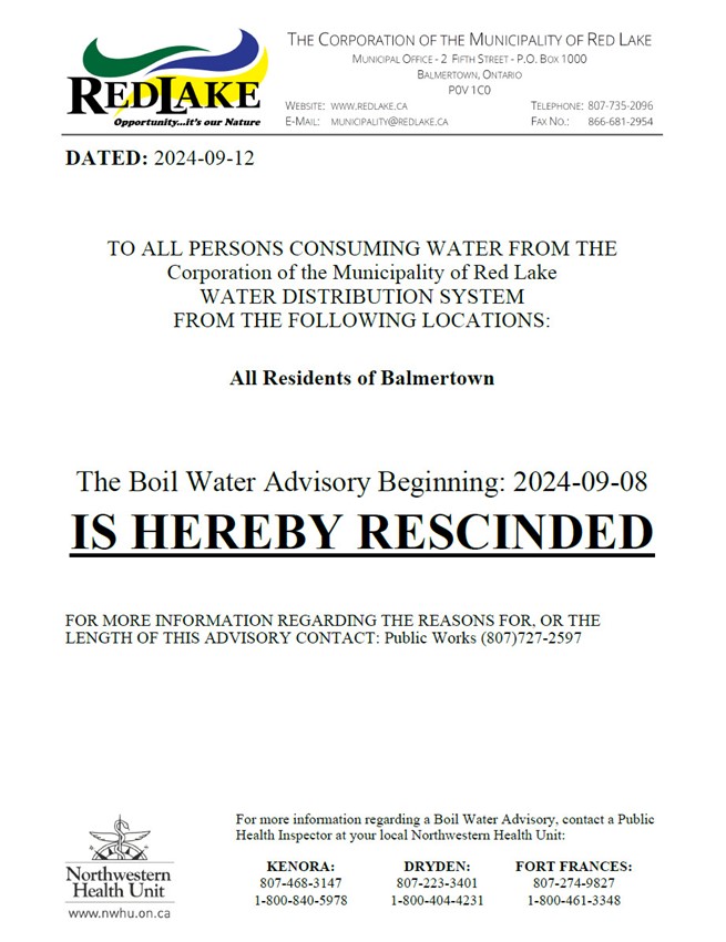 Boil Water Advisory Rescind